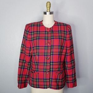 Vintage lynn & co 80s wool plaid tartan button up blazer christmas size 6